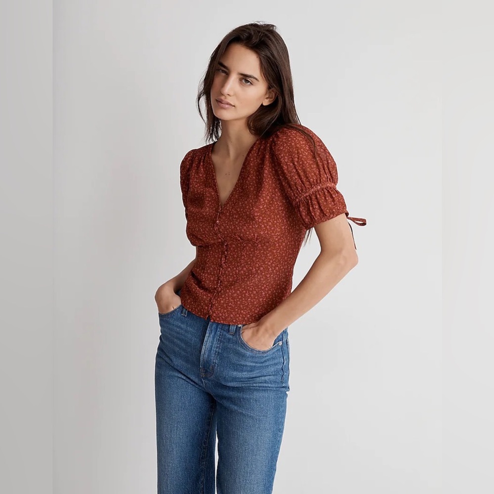 Madewell Rust Floral Puff Sleeve Blouse